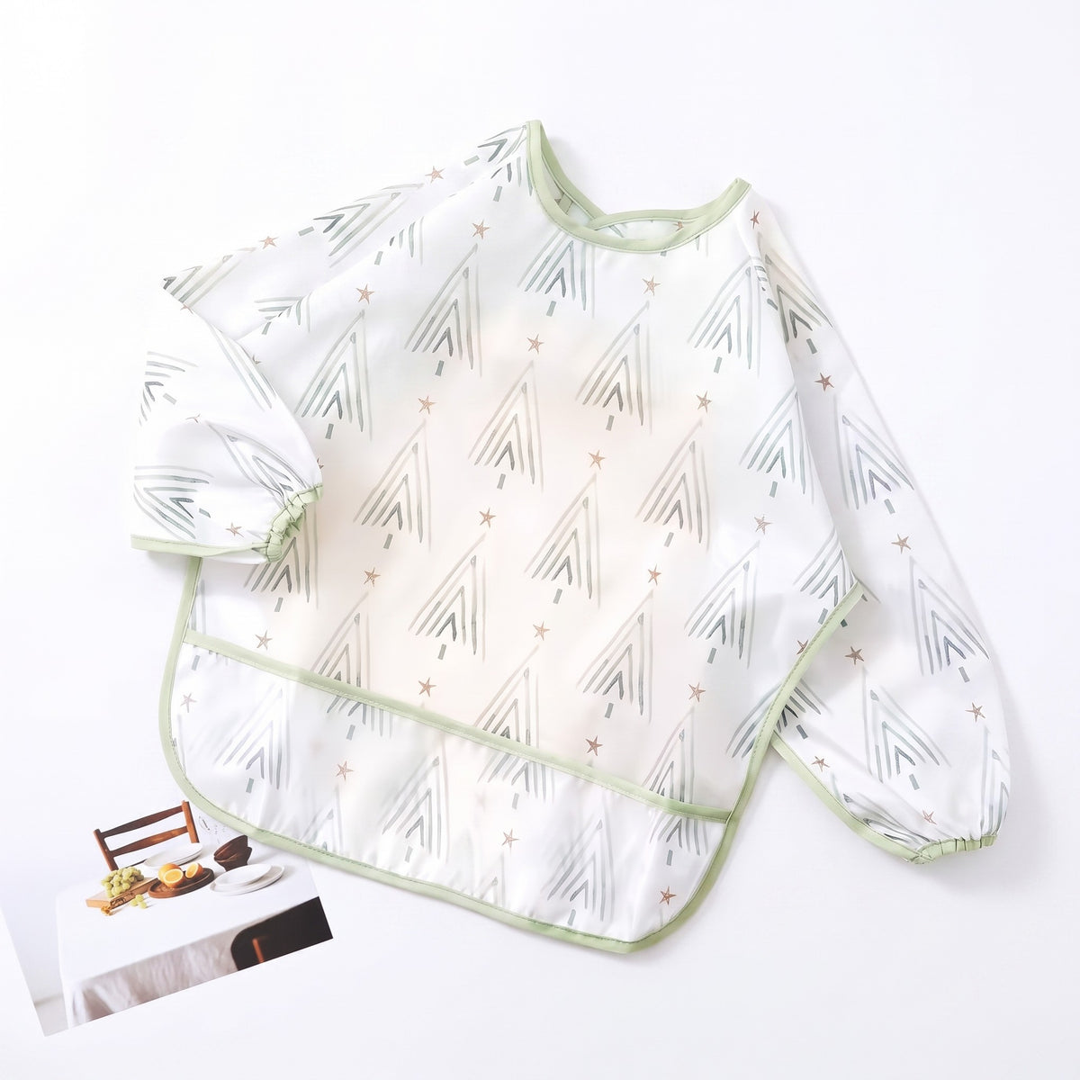 Waterproof Sleeve Feeding Bib - Sage Arrow