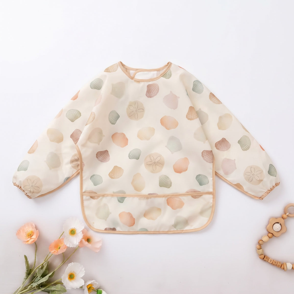 Waterproof Sleeve Feeding Bib - Seashell