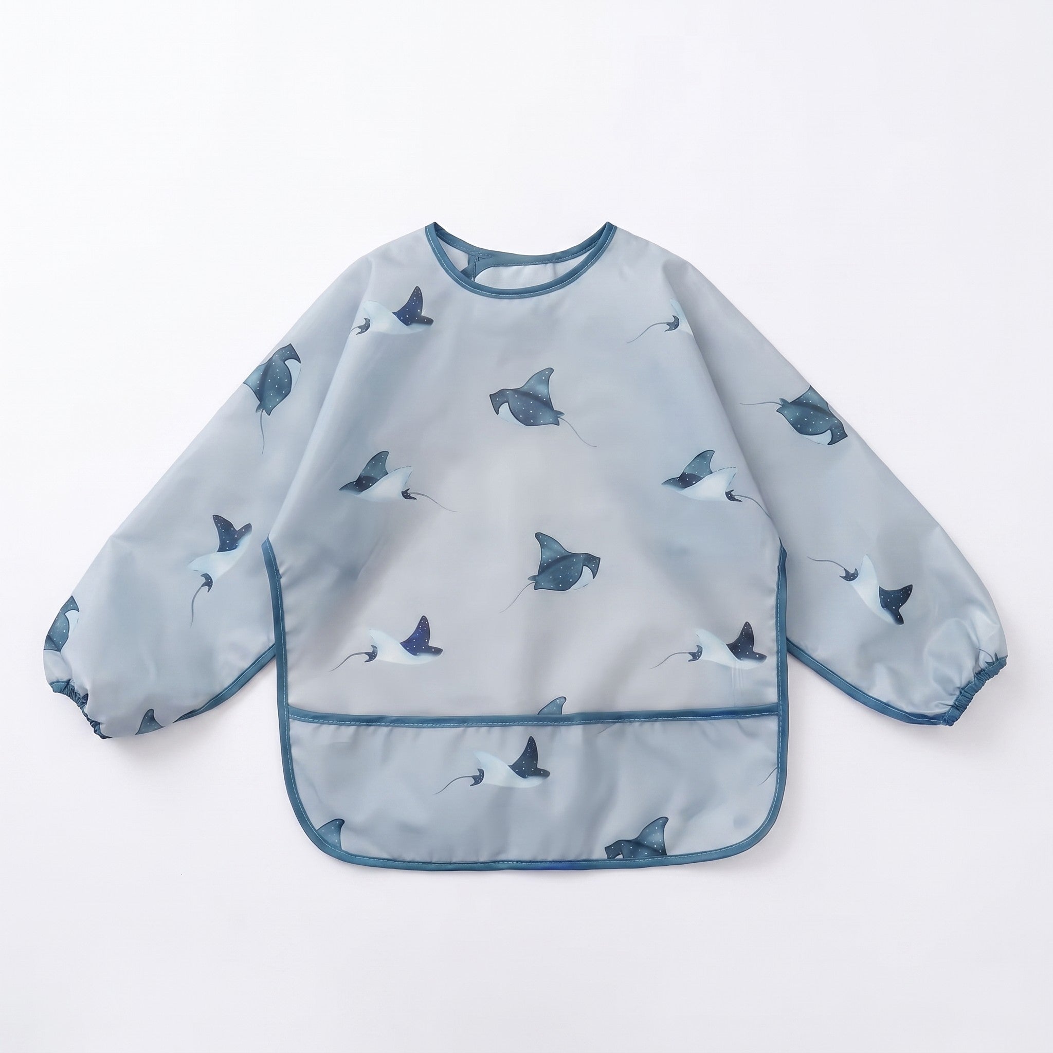 Waterproof Sleeve Feeding Bib - Stingray Blue