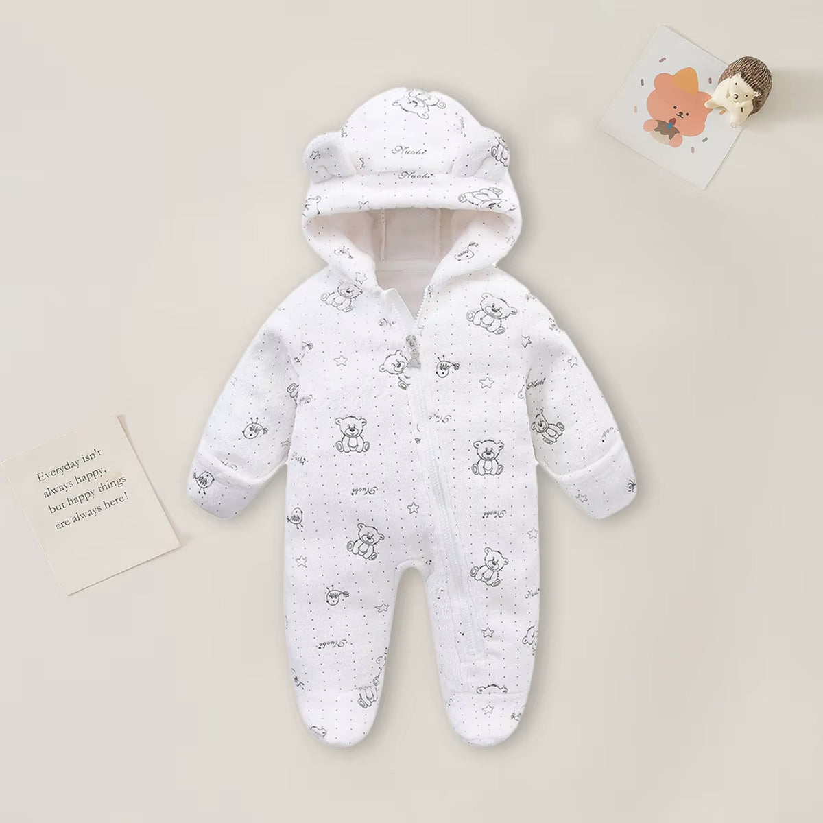Bear Hood Fleece Snowsuit - White Bear