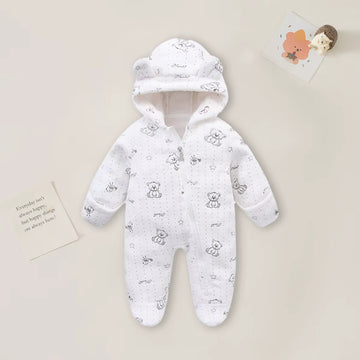 Bear Hood Fleece Snowsuit - White Bear