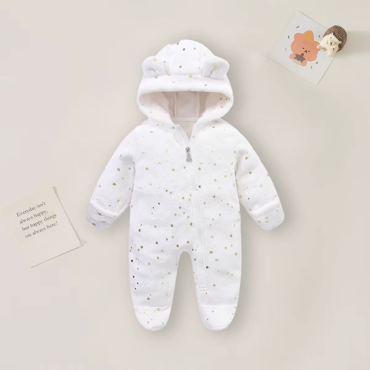 Bear Hood Fleece Snowsuit - White Star Sprinkle