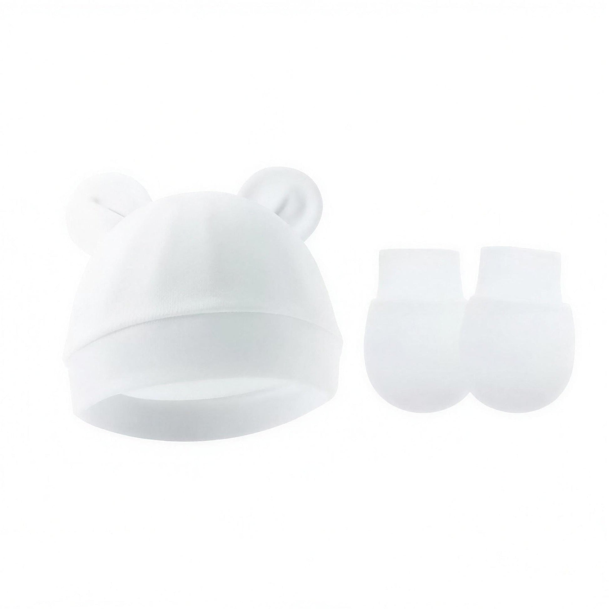 Bear Ear Beanie Set - White - professional product photo on white background