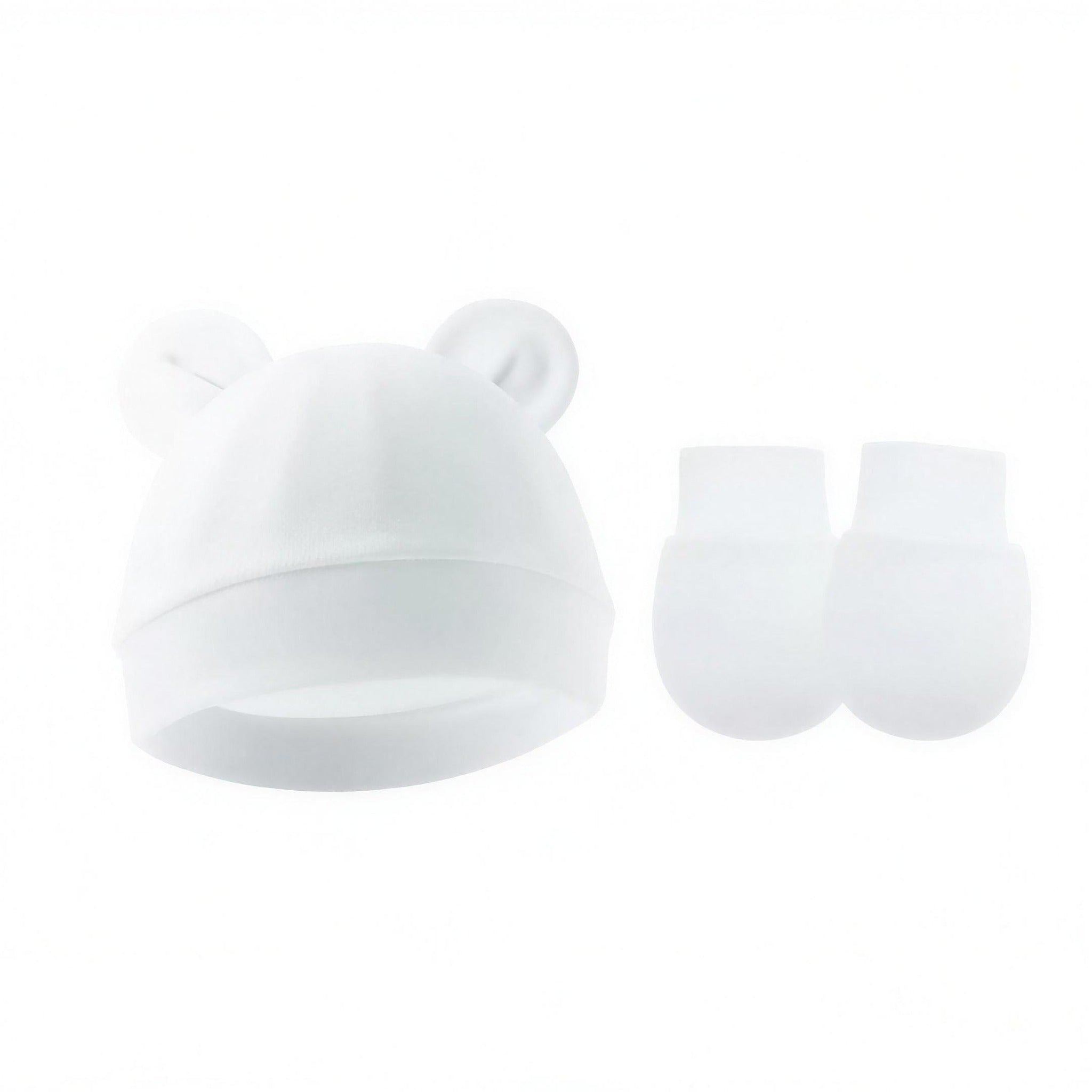 Bear Ear Beanie Set - White - professional product photo on white background