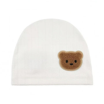 Bear Patch Beanie - White - professional product photo on white background