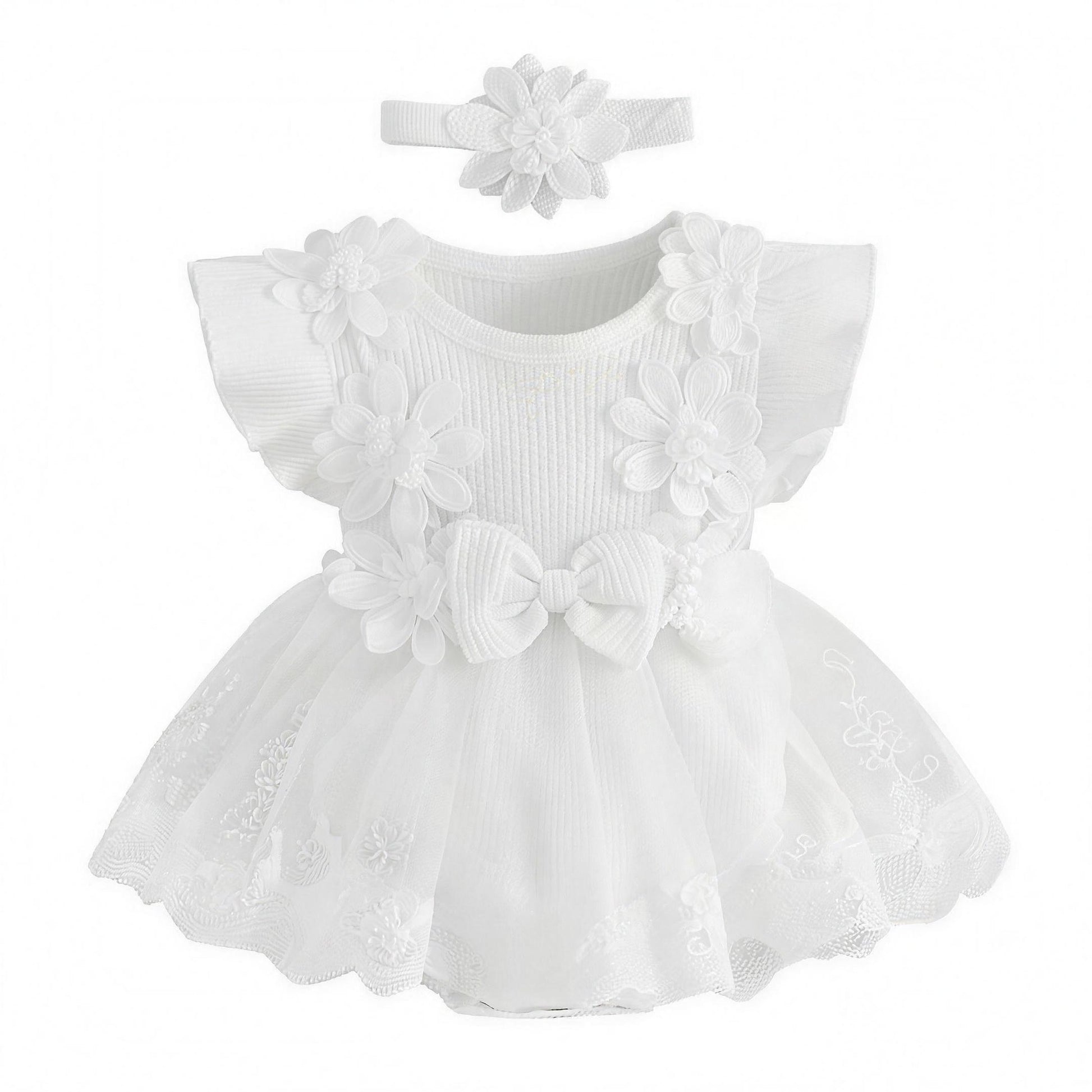 Floral Tutu Dress Set - White