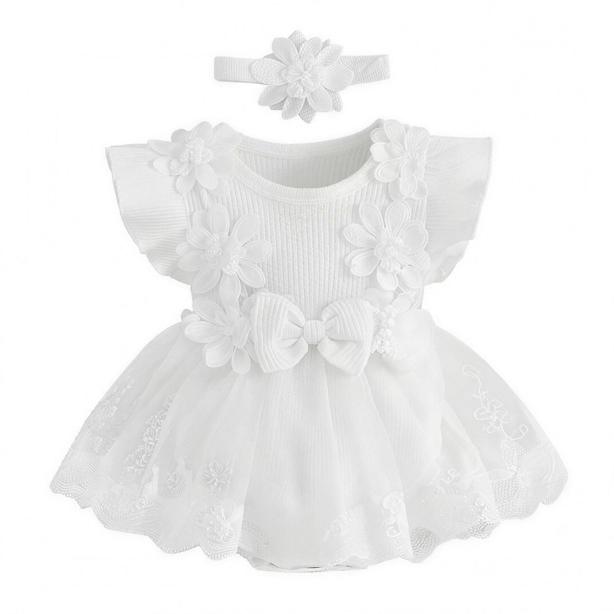Floral Tutu Dress Set - White