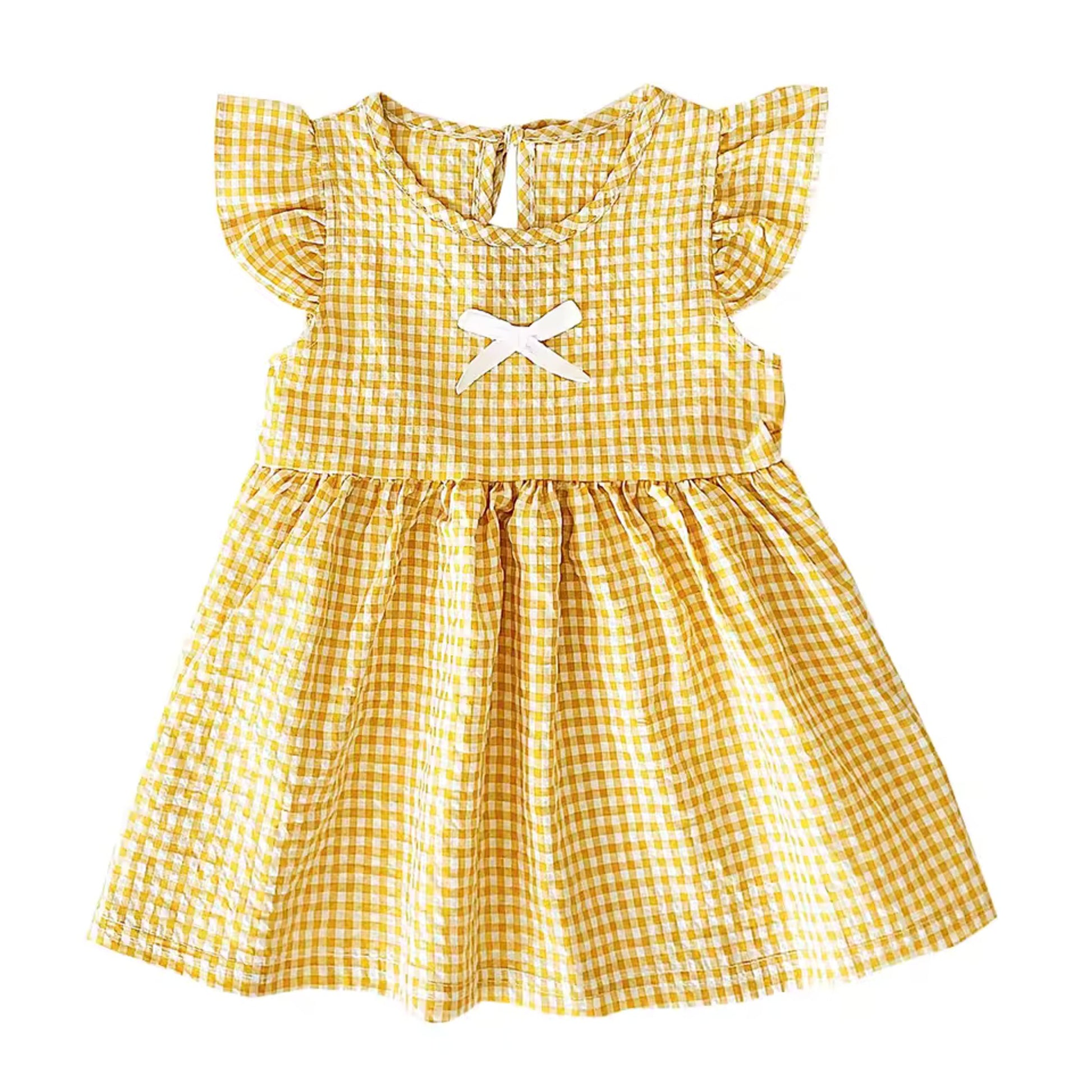 Yellow Bow Gingham Dress