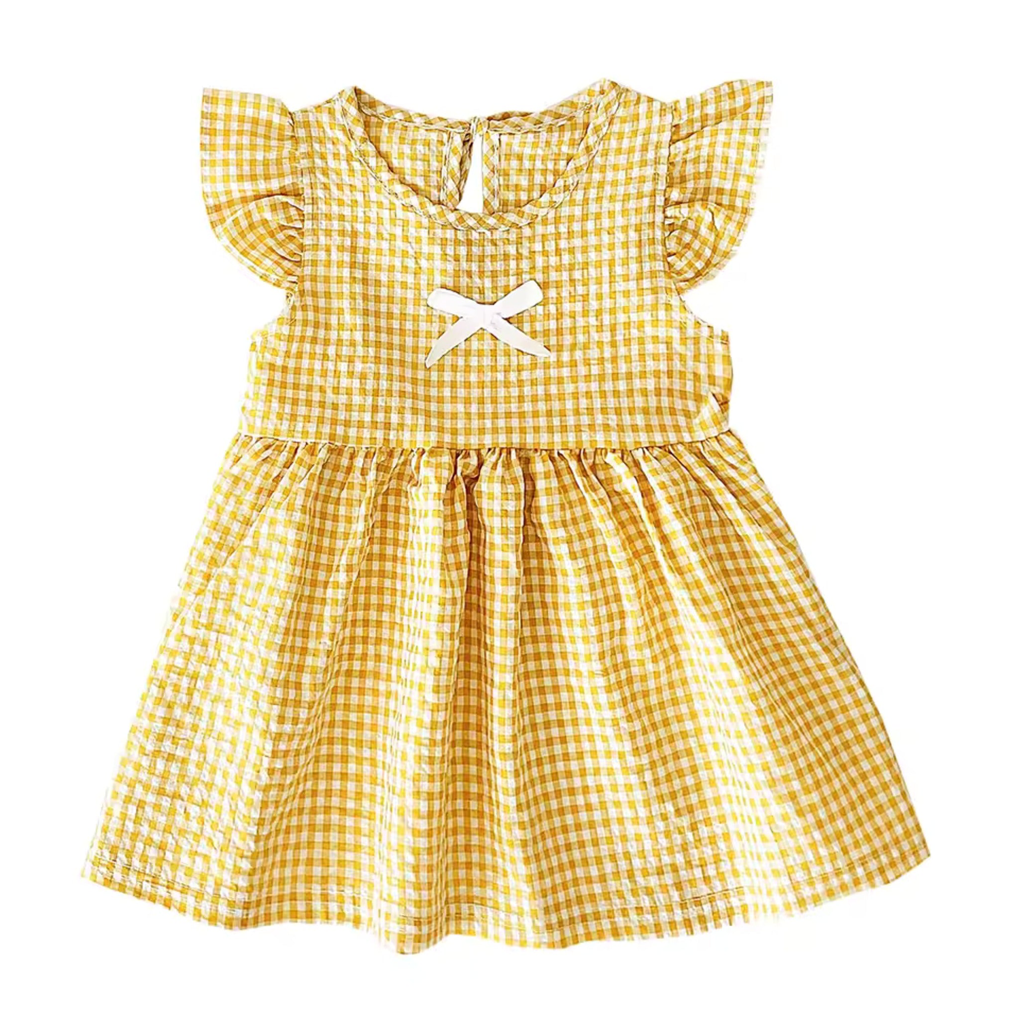 Yellow Bow Gingham Dress