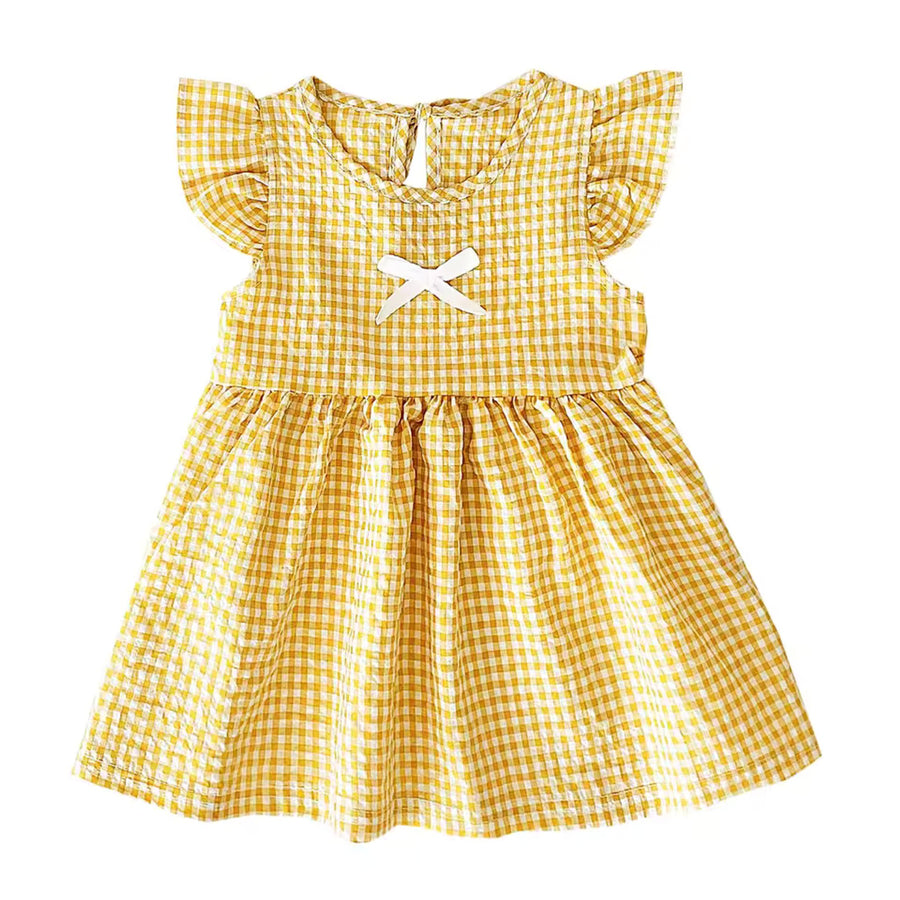 Yellow Bow Gingham Dress