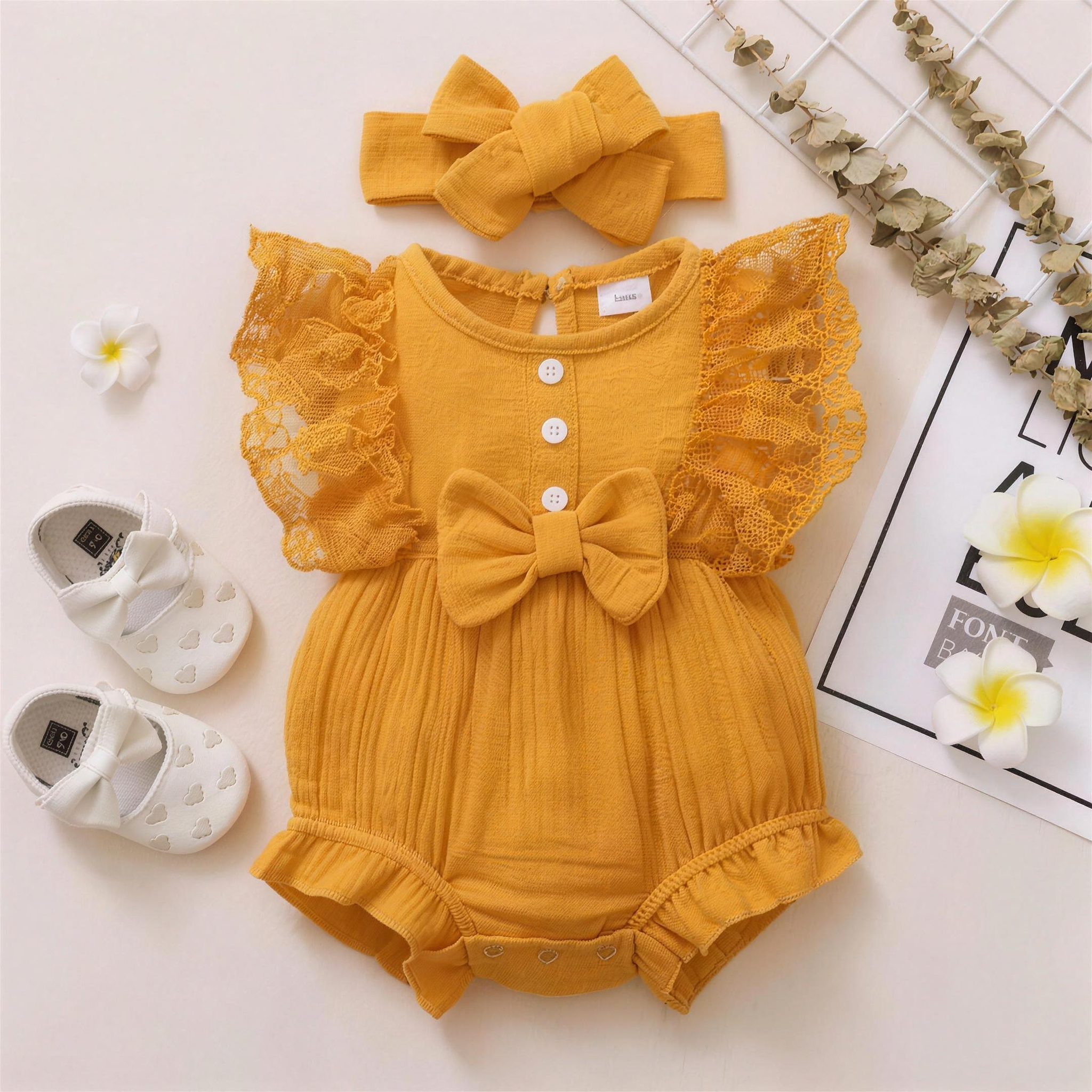 Lace Bow Romper Set - Yellow - extra 1