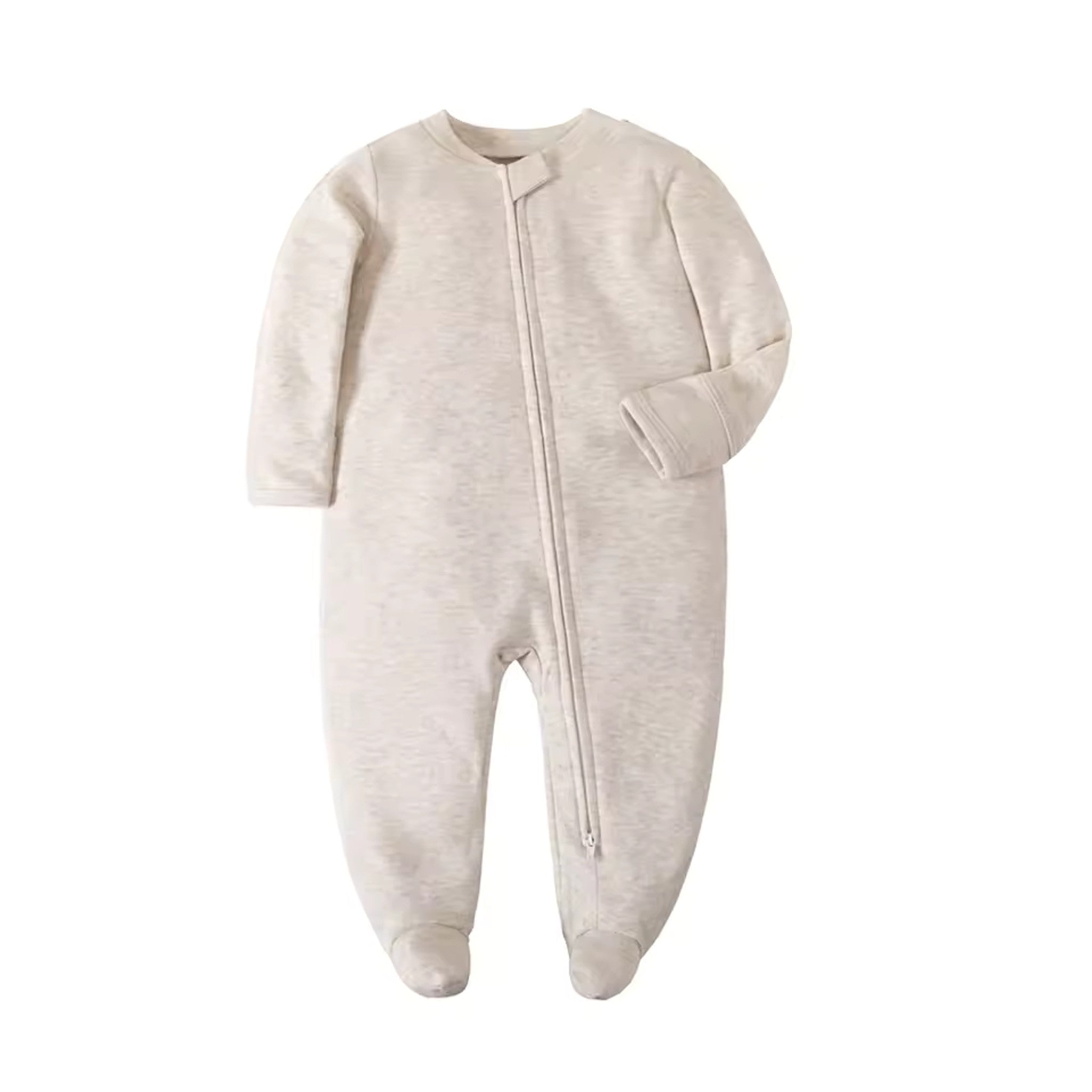Oatmeal Solid Footed Pajama - front