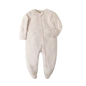 Oatmeal Solid Footed Pajama - front